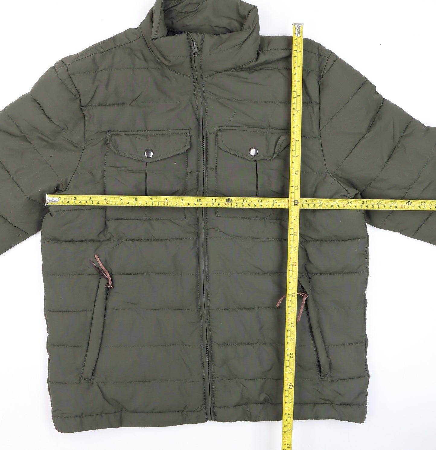 Avenue Mens Khaki Green Puffer Jacket Size M Full Zip Lightweight Warm