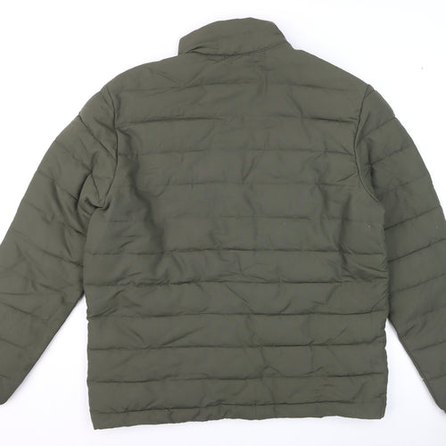 Avenue Mens Khaki Green Puffer Jacket Size M Full Zip Lightweight Warm