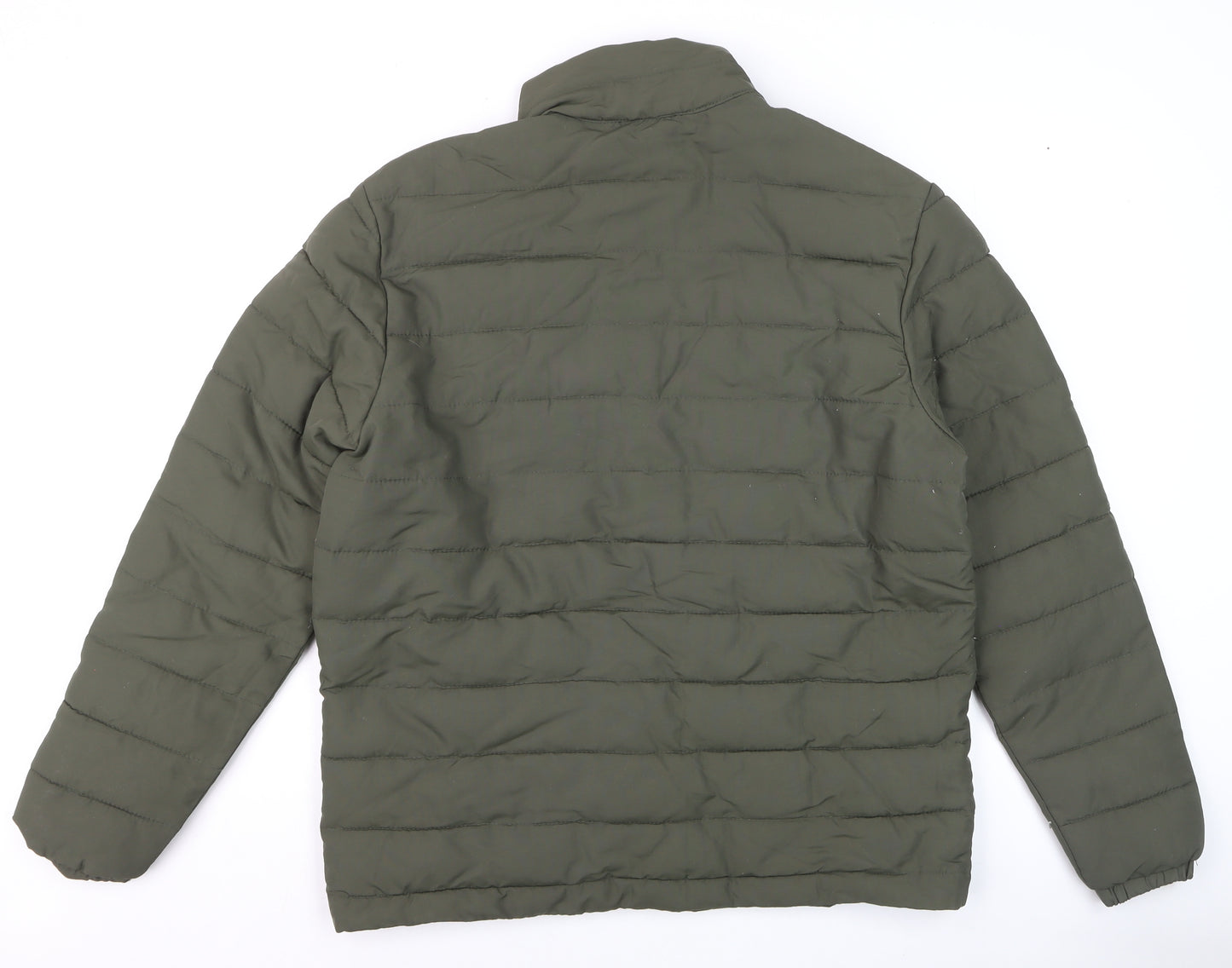 Avenue Mens Khaki Green Puffer Jacket Size M Full Zip Lightweight Warm
