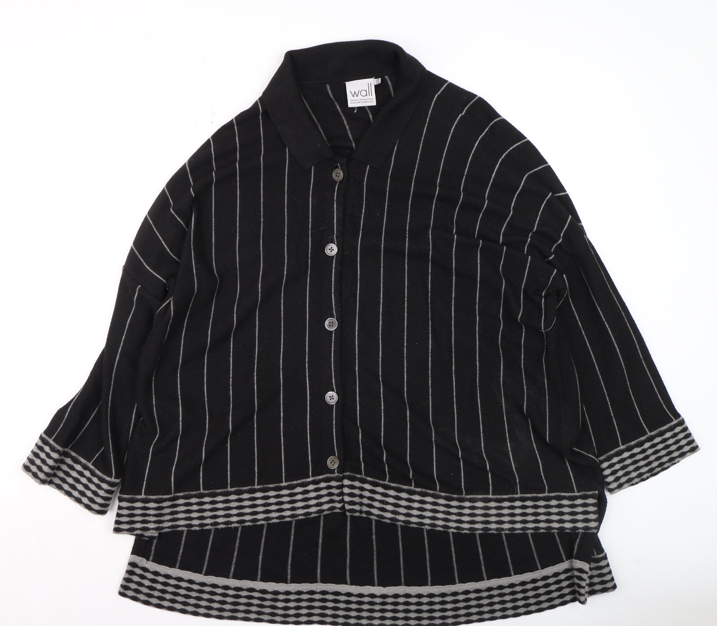 Wall Women’s Black Striped Alpaca Blend Collared Cardigan Size S