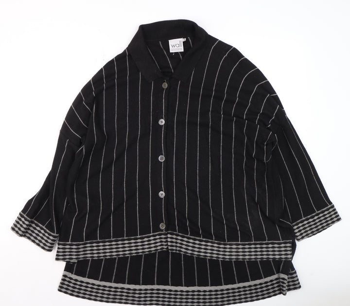 Wall Women’s Black Striped Alpaca Blend Collared Cardigan Size S