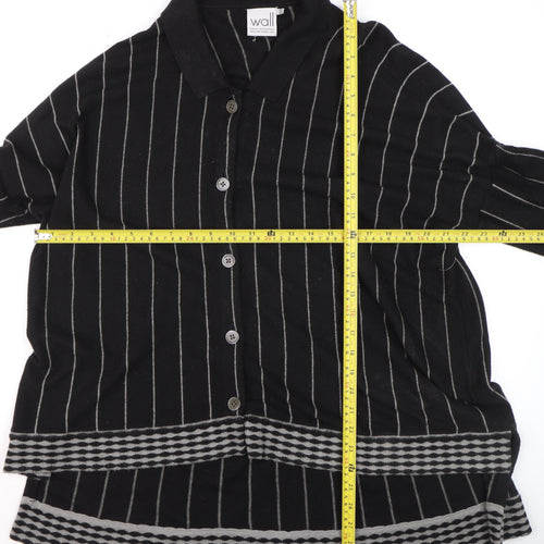 Wall Women’s Black Striped Alpaca Blend Collared Cardigan Size S