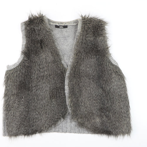 Marks and Spencer Women Grey Faux Fur Knit Waistcoat Size 18