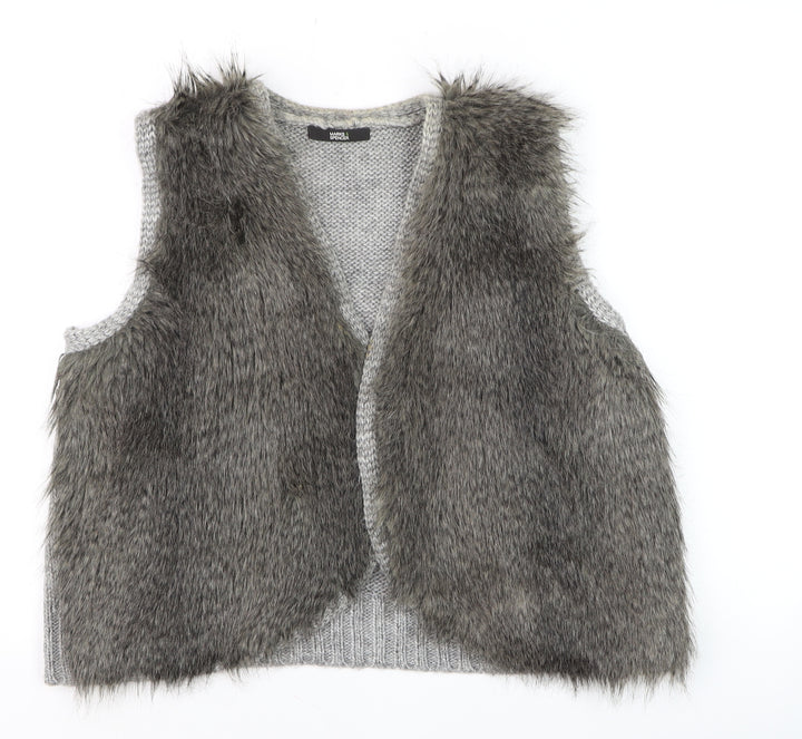 Marks and Spencer Women Grey Faux Fur Knit Waistcoat Size 18