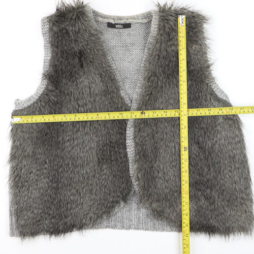 Marks and Spencer Women Grey Faux Fur Knit Waistcoat Size 18