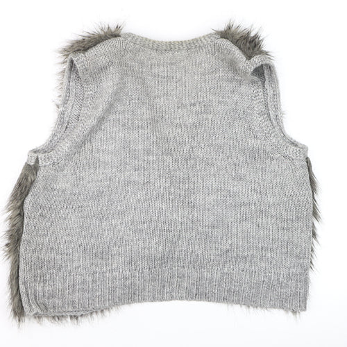 Marks and Spencer Women Grey Faux Fur Knit Waistcoat Size 18