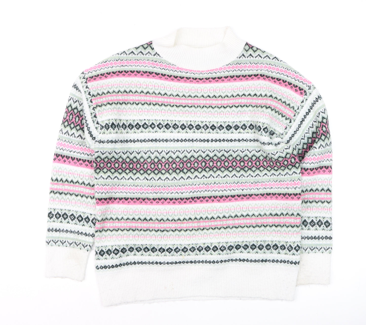 Isle Womens Multicoloured Fair Isle Knit High Neck Jumper Size S