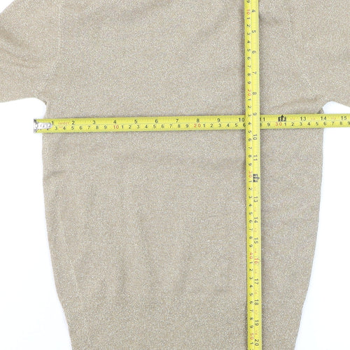 Zara Women Beige Glitter Roll Neck Knit Long Sleeve Top S