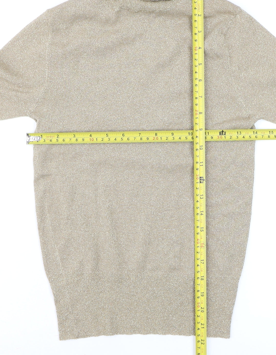 Zara Women Beige Glitter Roll Neck Knit Long Sleeve Top S