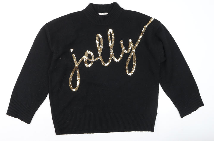 Tu Women Black Sequin 'Jolly' Christmas Jumper Size 14 High Neck