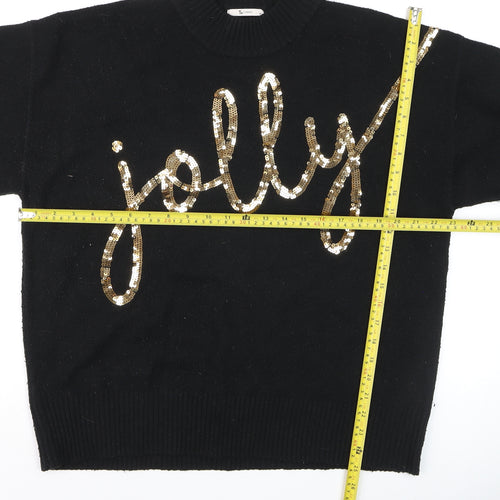 Tu Women Black Sequin 'Jolly' Christmas Jumper Size 14 High Neck
