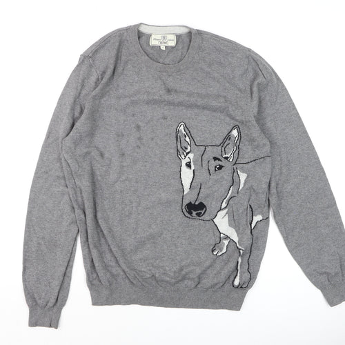 Next Men’s Grey Dog Graphic Cotton Crew Neck Jumper Size M