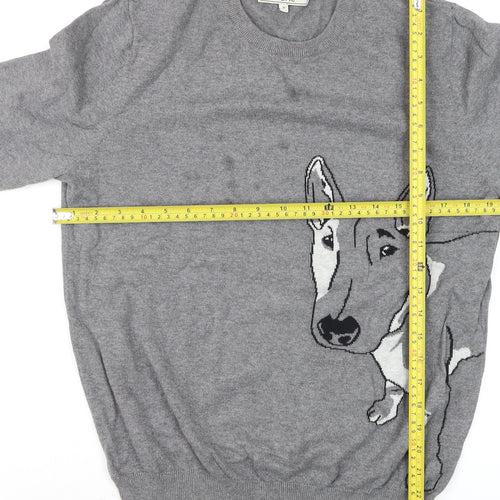 Next Men’s Grey Dog Graphic Cotton Crew Neck Jumper Size M