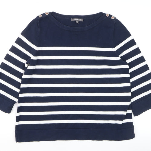 Laura Ashley Women Blue Striped Boat Neck 3/4 Sleeve Jumper Size 12