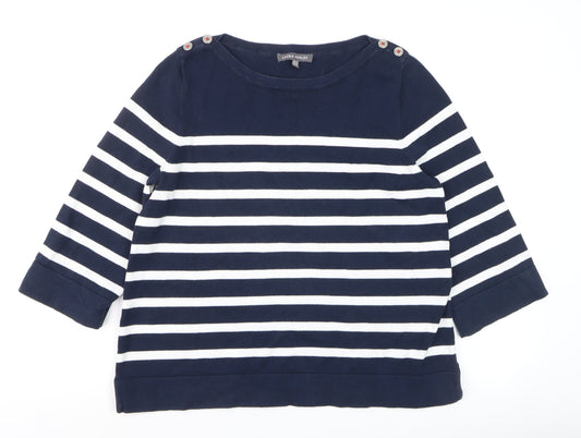 Laura Ashley Women Blue Striped Boat Neck 3/4 Sleeve Jumper Size 12