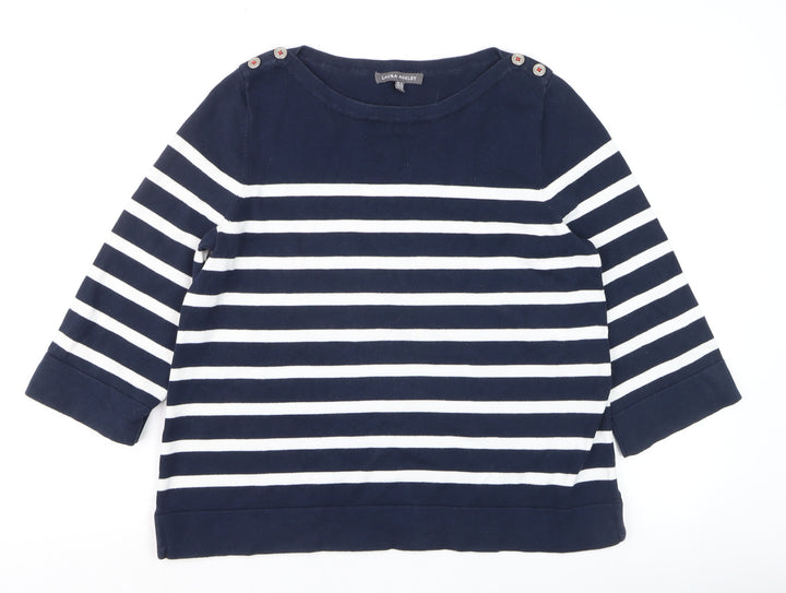 Laura Ashley Women Blue Striped Boat Neck 3/4 Sleeve Jumper Size 12
