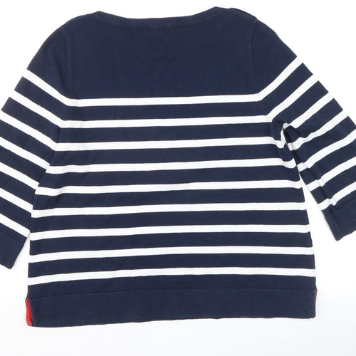 Laura Ashley Women Blue Striped Boat Neck 3/4 Sleeve Jumper Size 12
