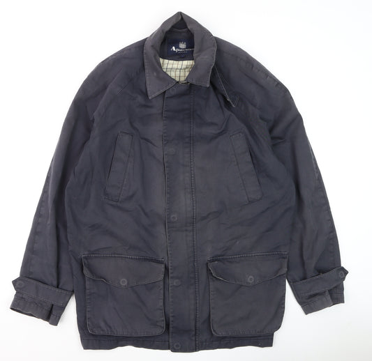 Aquascutum Men Blue Medium Rain Coat Cotton Water Resistant Jacket
