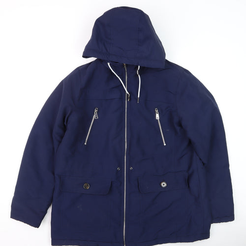 Papaya Women’s Blue Parka Jacket Size 16 Hooded Lined Zip Pockets