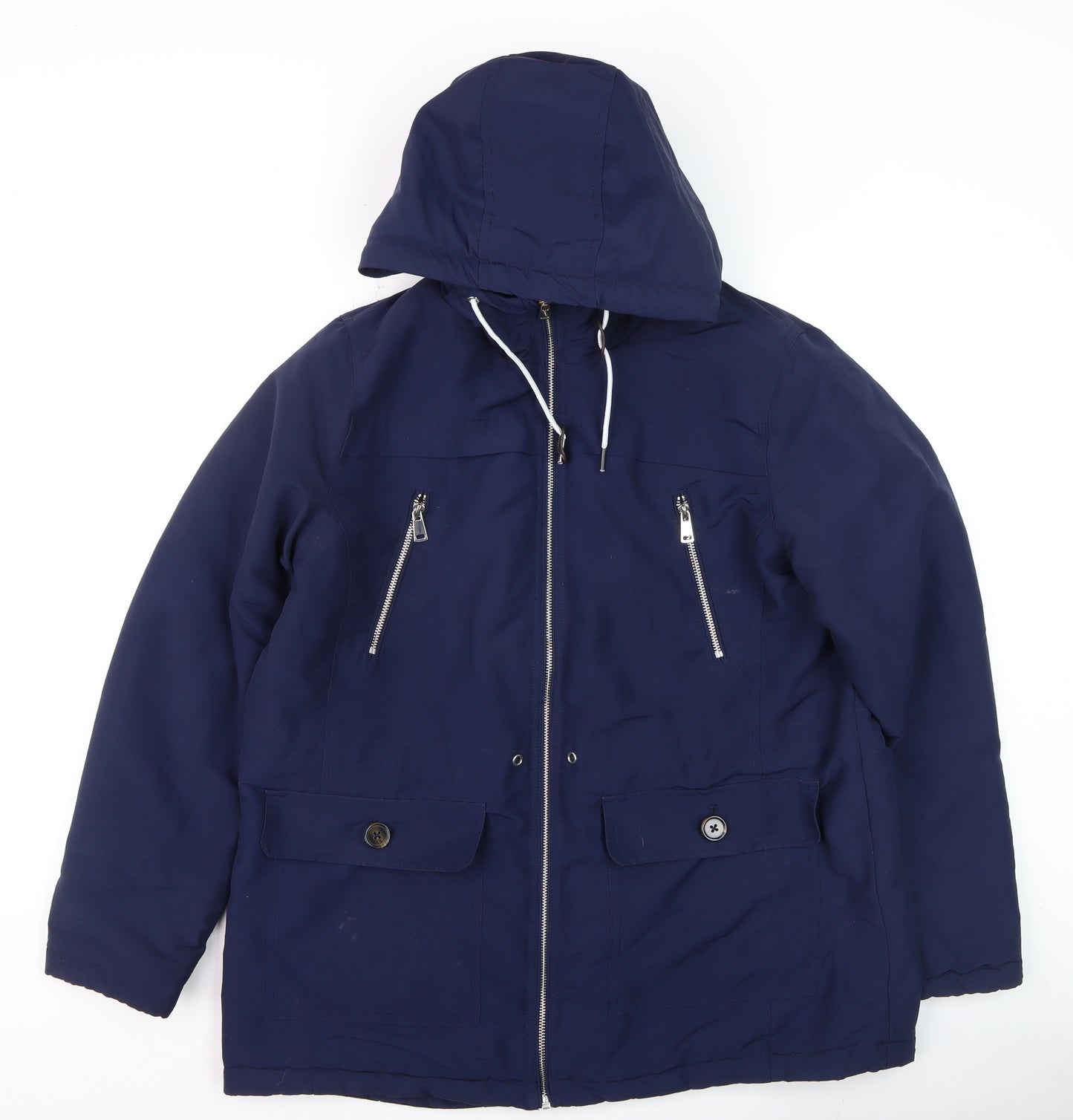 Papaya Women’s Blue Parka Jacket Size 16 Hooded Lined Zip Pockets
