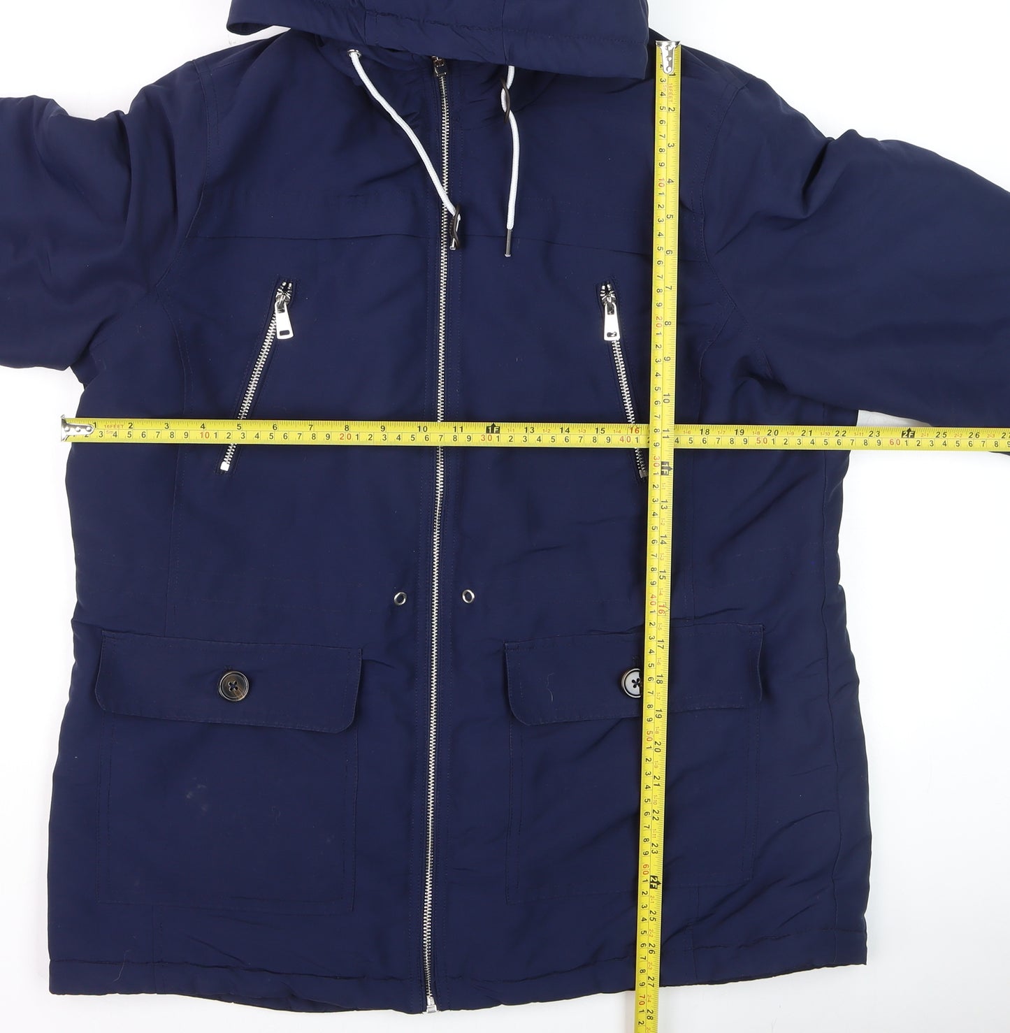 Papaya Women’s Blue Parka Jacket Size 16 Hooded Lined Zip Pockets
