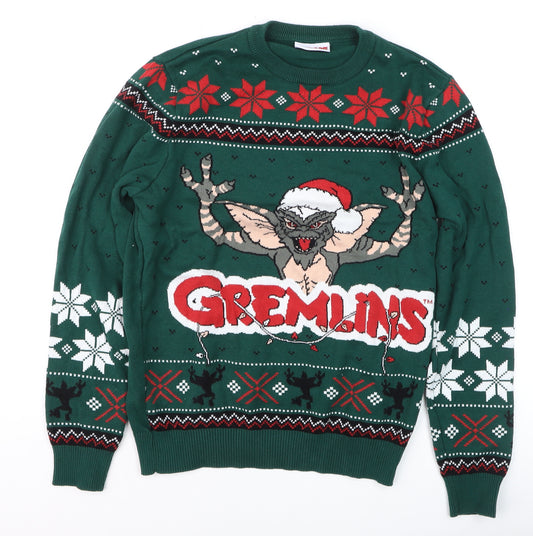 Gremlins Men's Green Medium Christmas Crew Neck Acrylic Jumper
