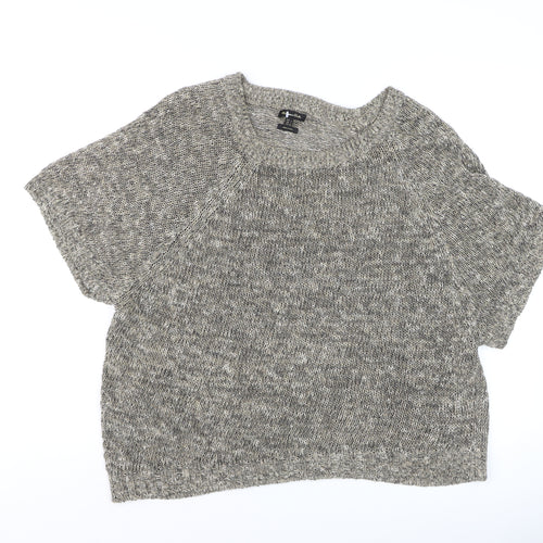 Massimo Dutti Women’s Grey Knit Linen Cotton Short Sleeve Top L
