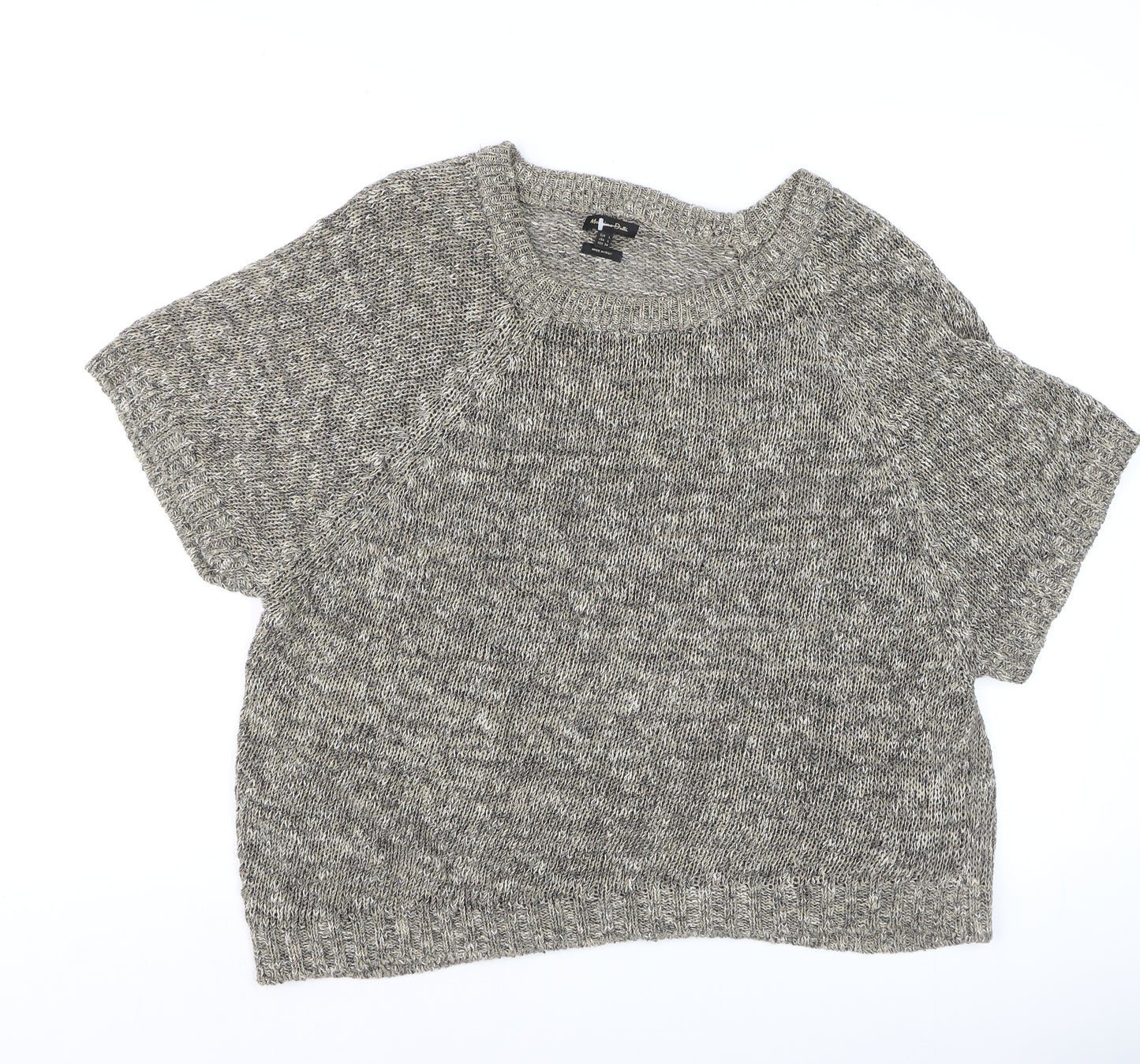 Massimo Dutti Women’s Grey Knit Linen Cotton Short Sleeve Top L
