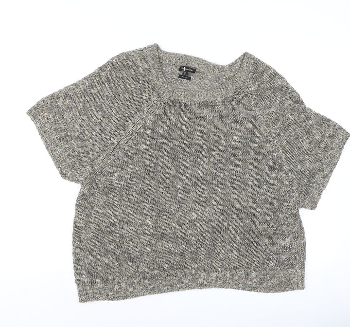 Massimo Dutti Women’s Grey Knit Linen Cotton Short Sleeve Top L