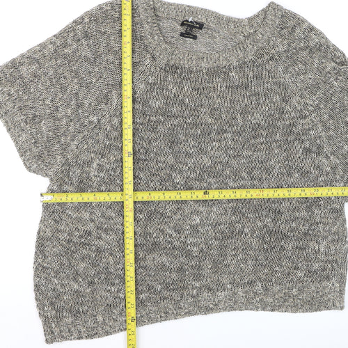 Massimo Dutti Women’s Grey Knit Linen Cotton Short Sleeve Top L