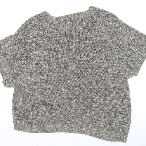 Massimo Dutti Women’s Grey Knit Linen Cotton Short Sleeve Top L