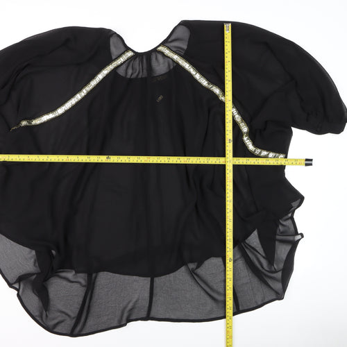 Biba Women's Black Chiffon Beaded Kimono Blouse Size 12
