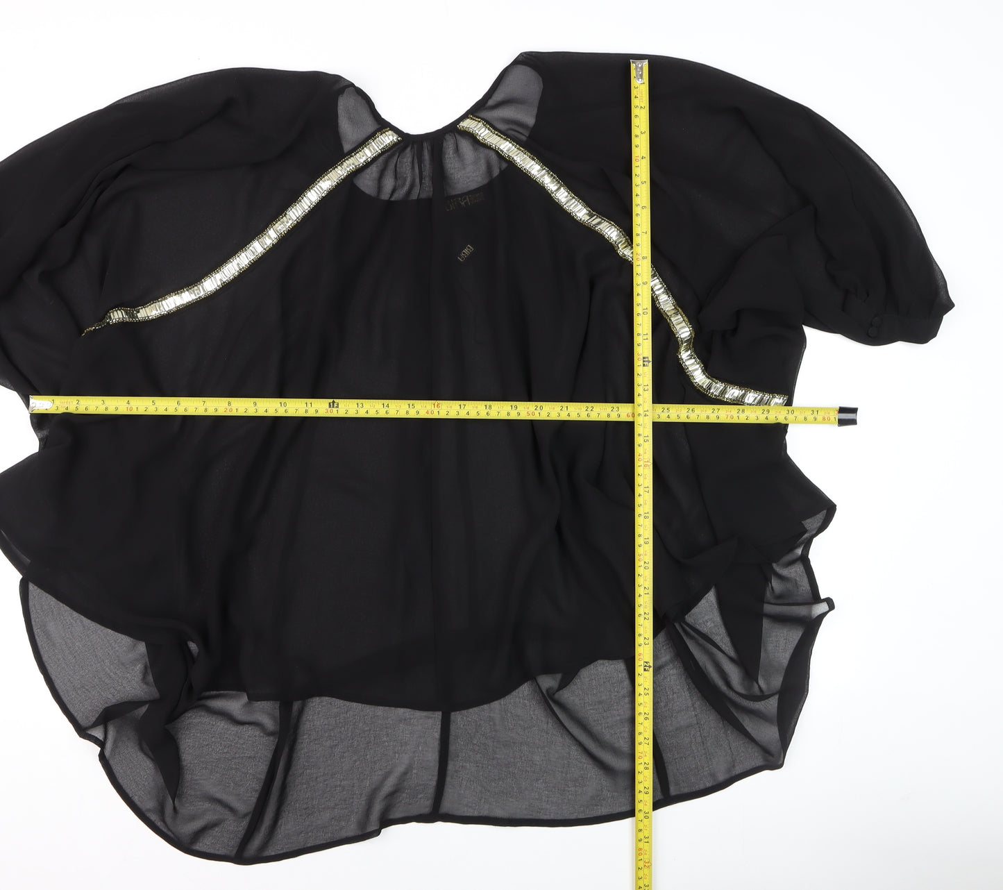 Biba Women's Black Chiffon Beaded Kimono Blouse Size 12
