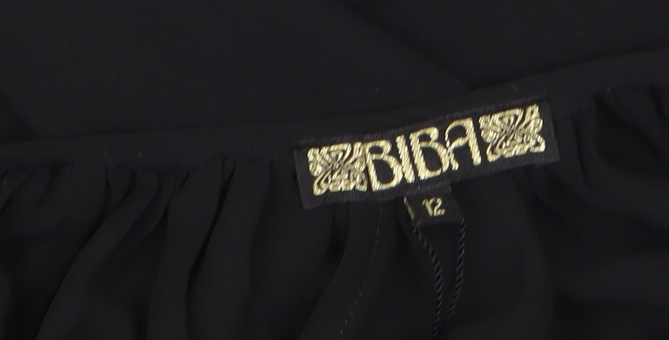 Biba Women's Black Chiffon Beaded Kimono Blouse Size 12