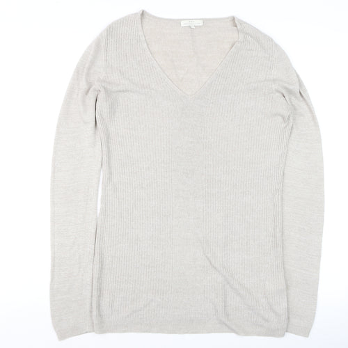 Delicate Love Womens Beige V-Neck Long Sleeve Pullover Jumper M