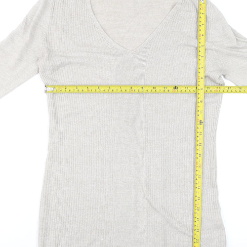 Delicate Love Womens Beige V-Neck Long Sleeve Pullover Jumper M