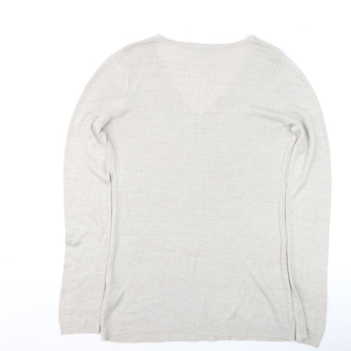 Delicate Love Womens Beige V-Neck Long Sleeve Pullover Jumper M