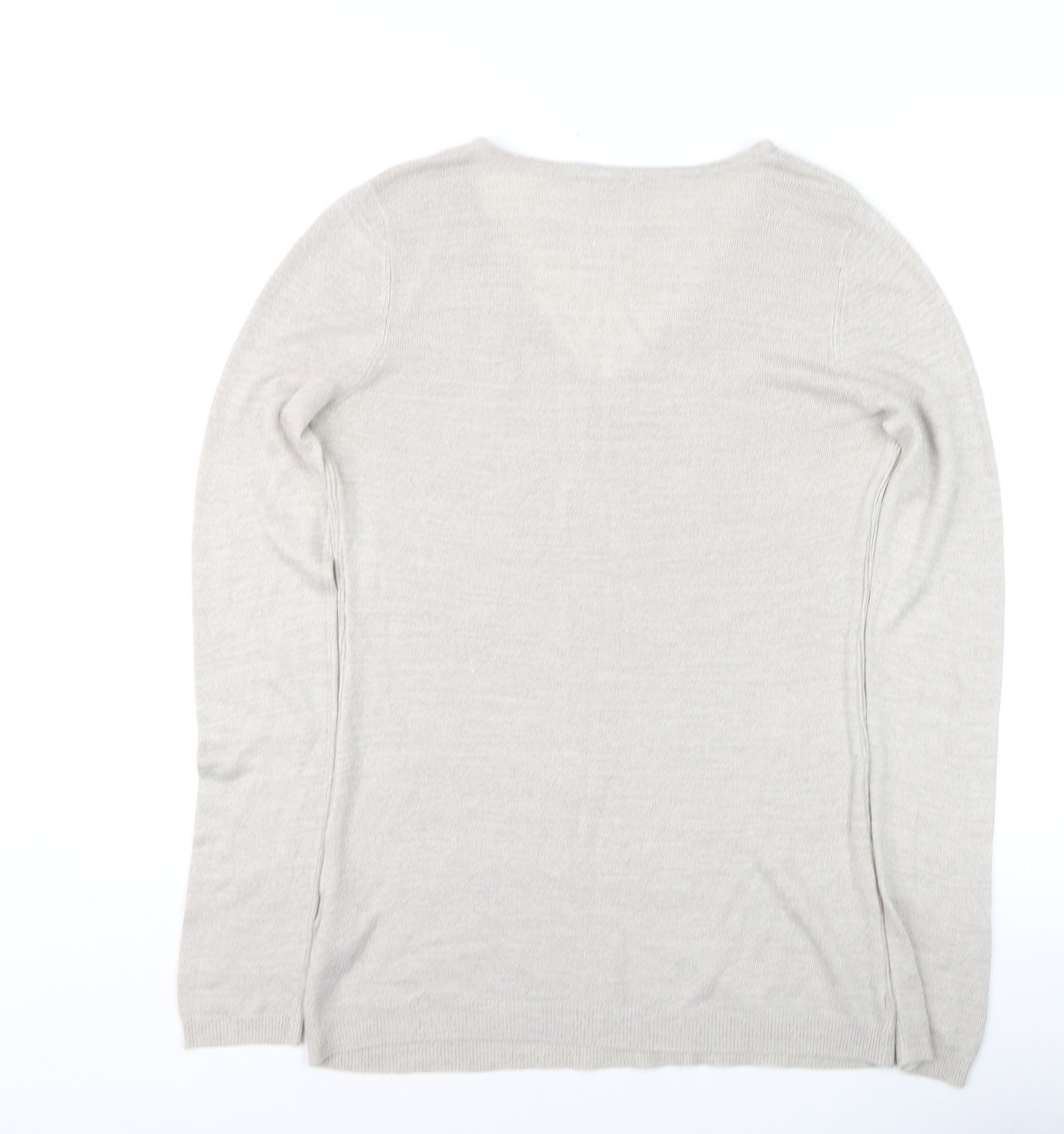 Delicate Love Womens Beige V-Neck Long Sleeve Pullover Jumper M