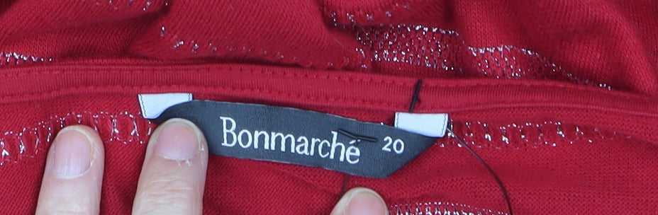 Bonmarché Women’s Red Striped Metallic Jersey T-Shirt Size 20