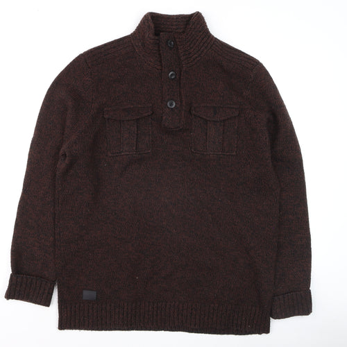 Dissident Men's Brown Henley Knit Jumper Size M