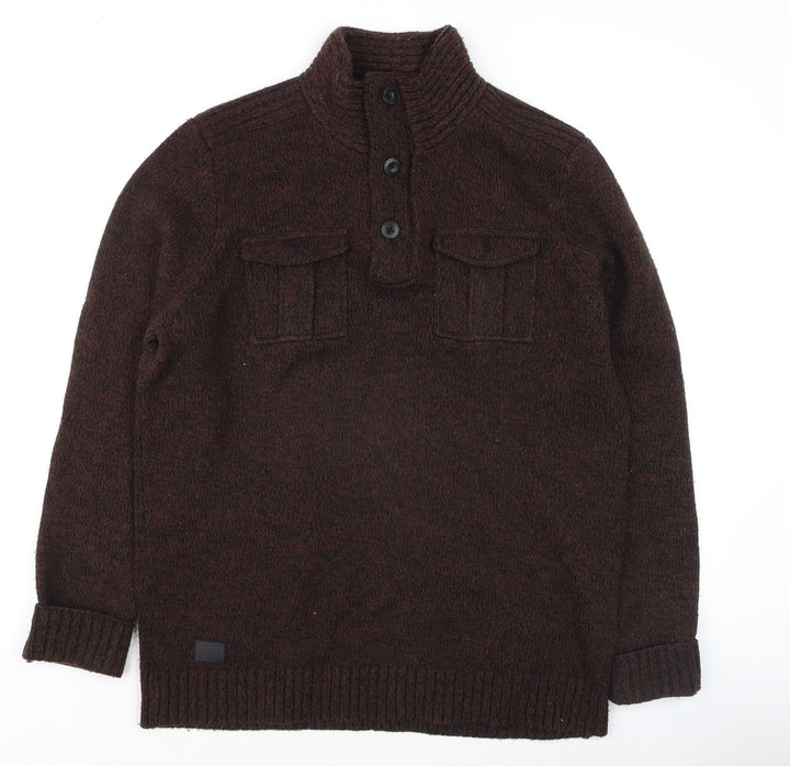 Dissident Men's Brown Henley Knit Jumper Size M