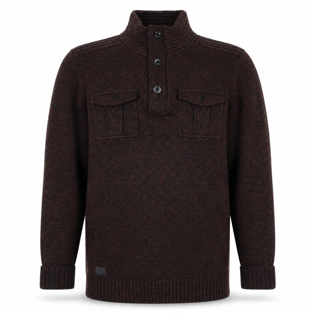 Front view of Dissident Men's Brown Henley Knit Jumper, size M