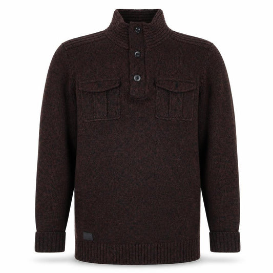Front view of Dissident Men's Brown Henley Knit Jumper, size M