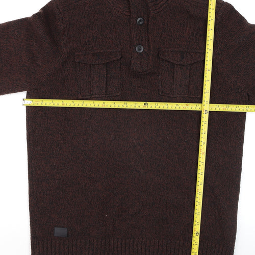 Dissident Men's Brown Henley Knit Jumper Size M