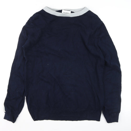 Pull&Bear Men's Blue Striped Crew Neck Jumper Size M