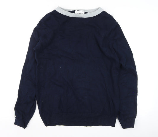 Pull&Bear Men's Blue Striped Crew Neck Jumper Size M