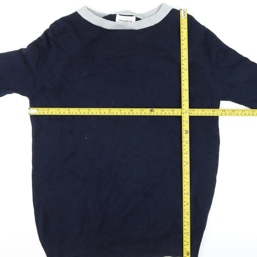 Pull&Bear Men's Blue Striped Crew Neck Jumper Size M
