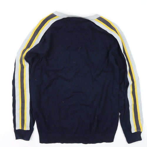 Pull&Bear Men's Blue Striped Crew Neck Jumper Size M