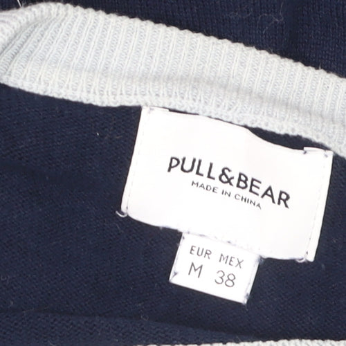 Pull&Bear Men's Blue Striped Crew Neck Jumper Size M