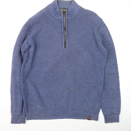 Camel Active Men's Blue Cotton Half Zip Jumper Size M